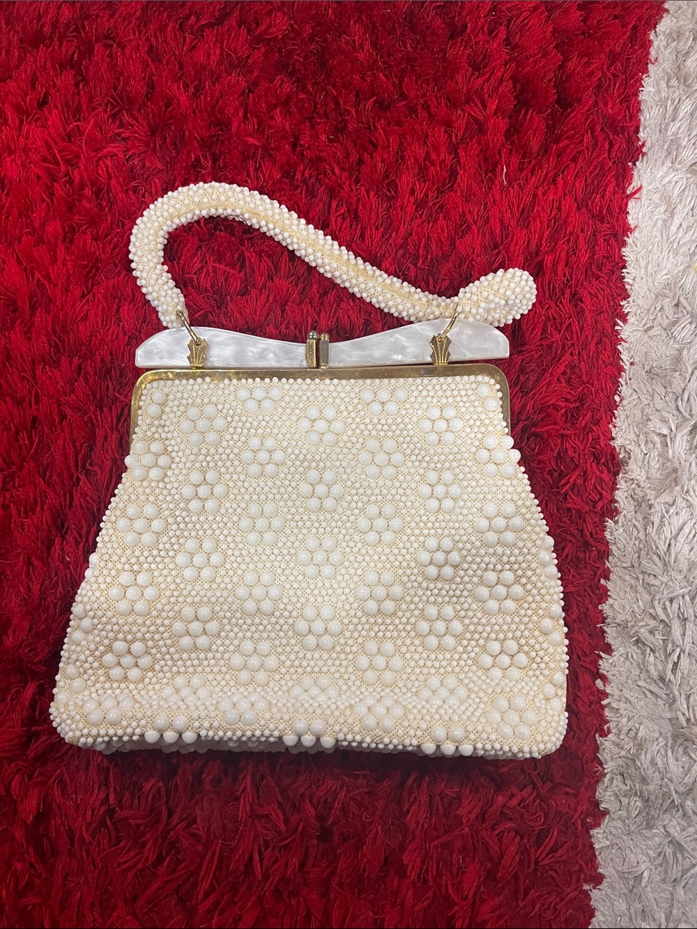 Elegant Ivory Beaded Vintage-Style Evening Bag